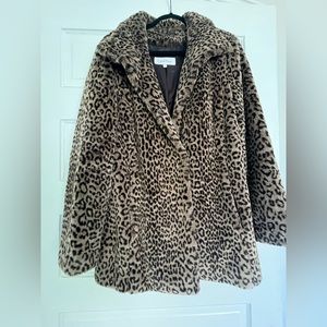 Calvin Klein, Faux Fur Brown Leopard Coat, Women’s Medium